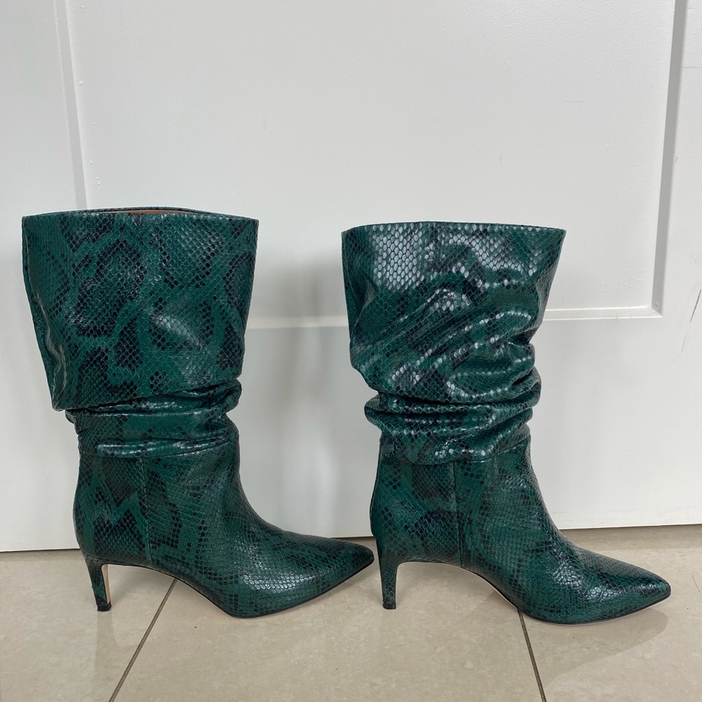 PARIS TEXAS GREEN PYTHON PRINTED LEATHER SLOUCHY BOOTS 37.5